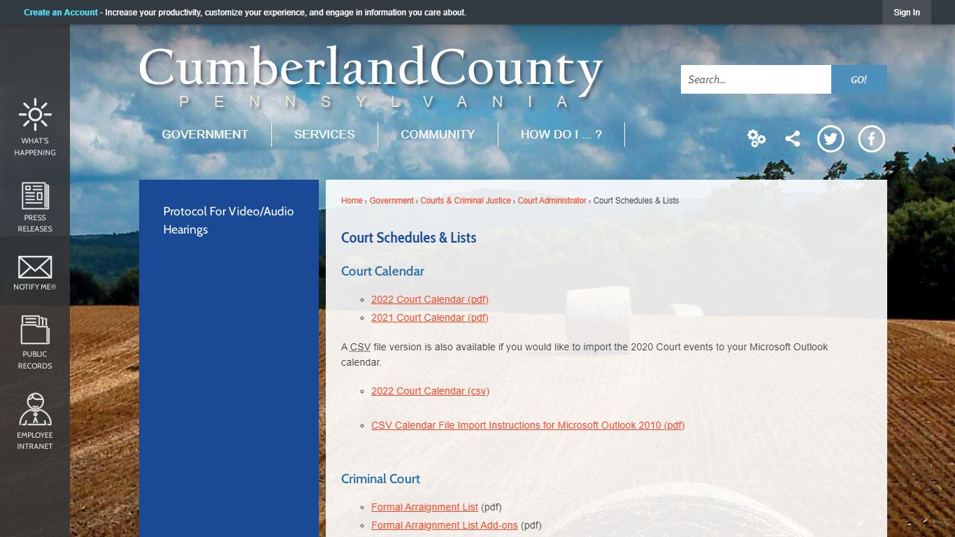 Court Schedules & Lists | Cumberland County, PA - Official Website
